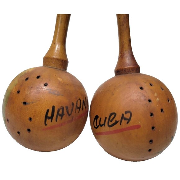 Wooden Salt & Pepper Shakers Maracas Shaped Havana Cuba MCM Vintage Novelty - Picture 4 of 5